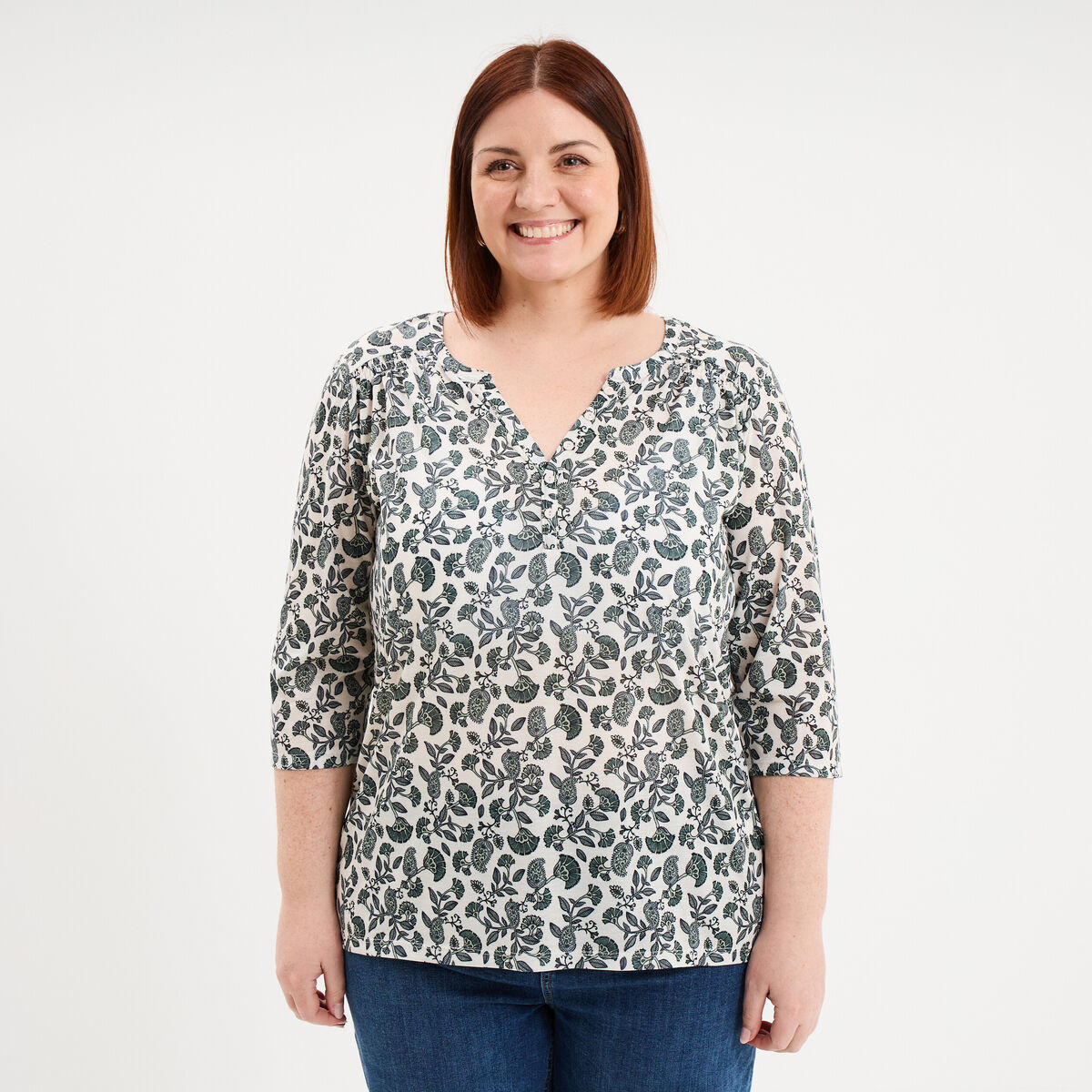T-shirt col tunisien manches 3/4 ecru femme grande taille
