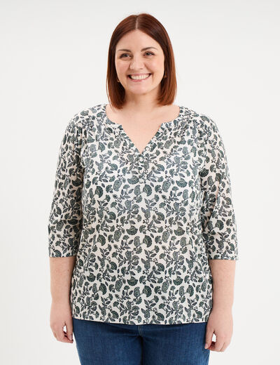 T-shirt col tunisien manches 3/4 ecru femme grande taille