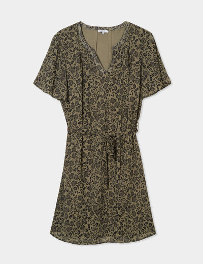 Robe col tunisien manches courtes vert kaki femme grande taille
