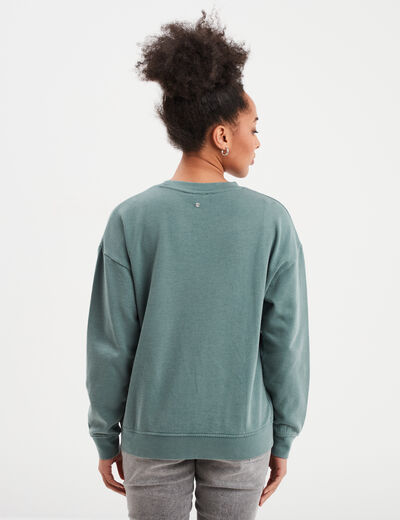 Sweat col rond coton majoritaire vert fonc&eacute; femme