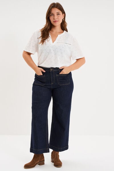 Blouse manches courtes broderie anglaise blanc femme grande taille