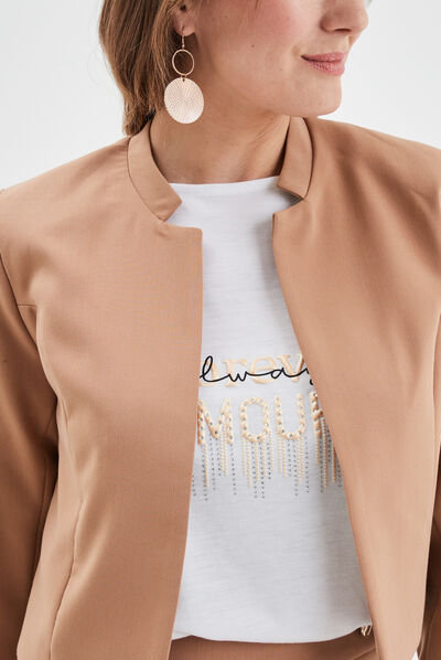 Veste doublée ajustée courte Mosquitos marron clair femme