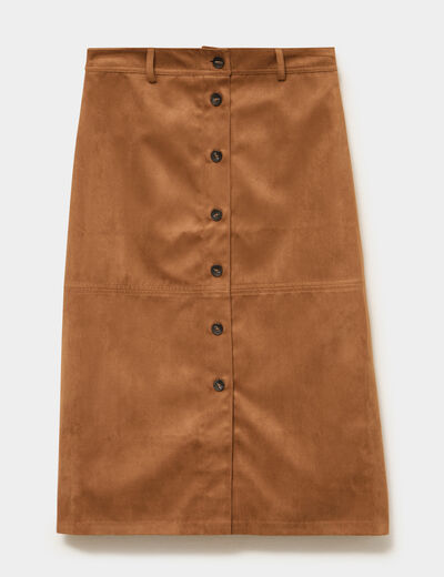 Jupe longue effet su&eacute;dine marron femme