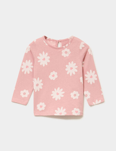 T-shirt manches longues coton rose b&eacute;b&eacute; fille