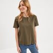 T-shirt col rond manches courtes coton vert kaki femme