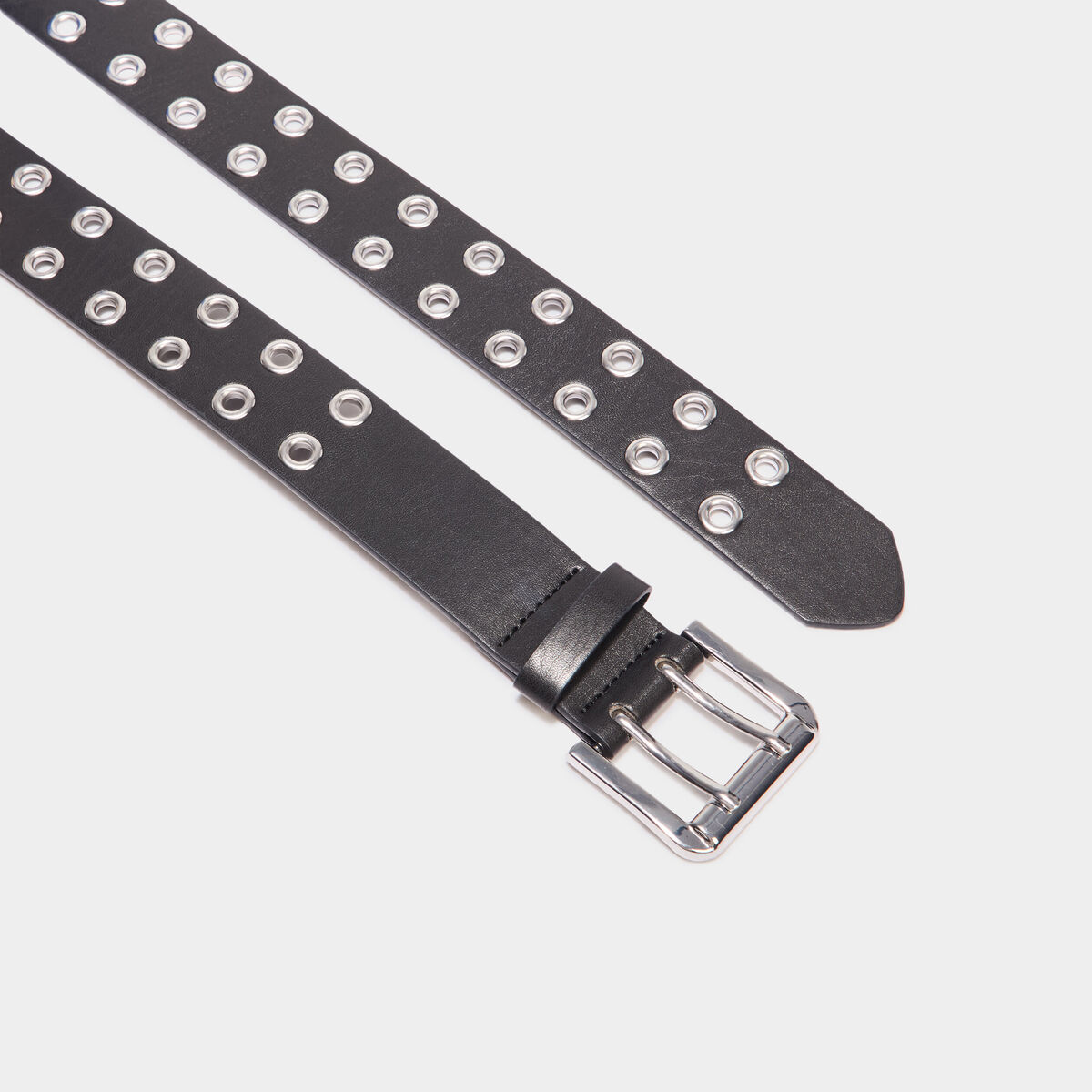 Ceinture avec oeillets gris argent femme