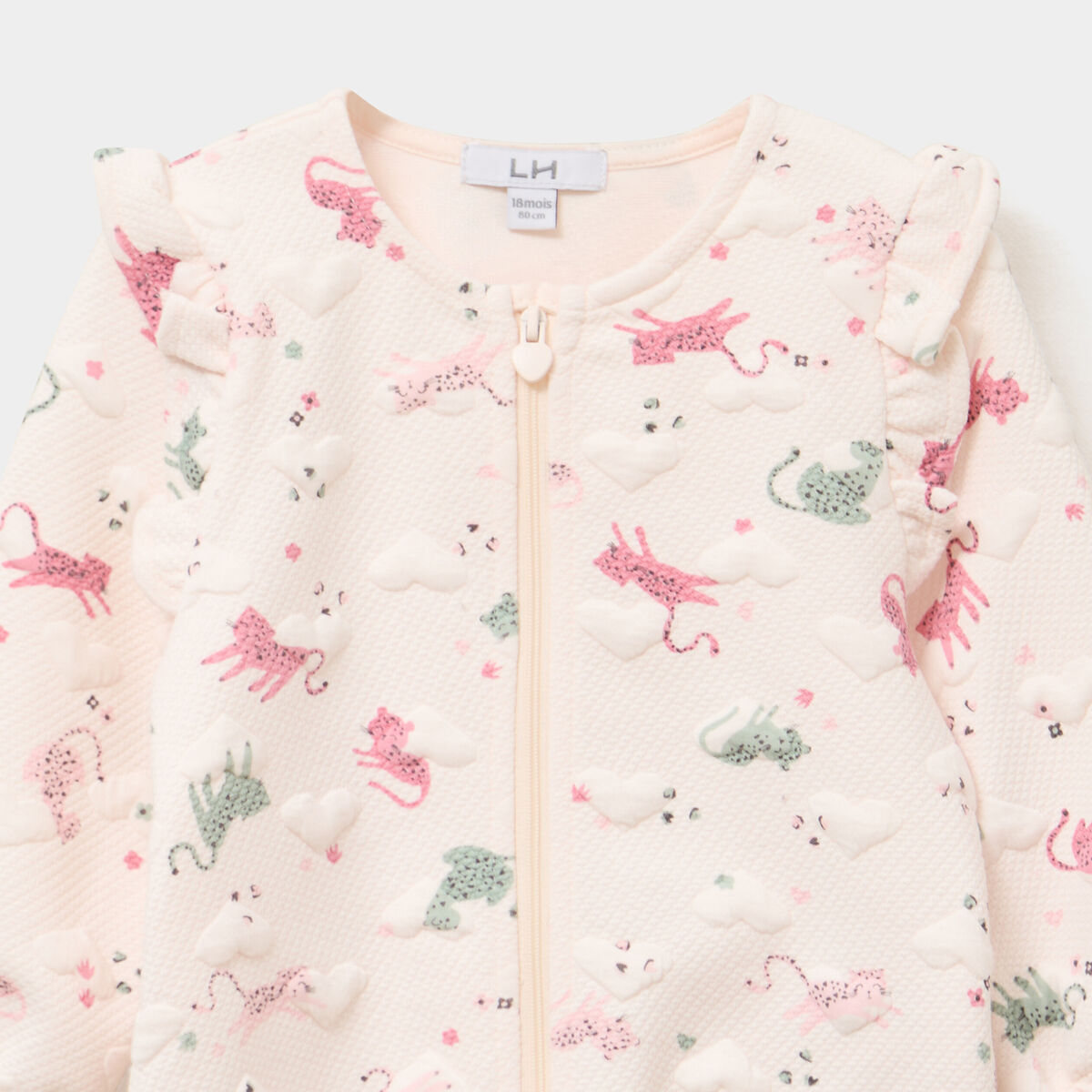 Gilet matelass&eacute; zipp&eacute; volants &eacute;paules creme b&eacute;b&eacute; fille