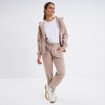 Sweat zippé à capuche molleton beige femme