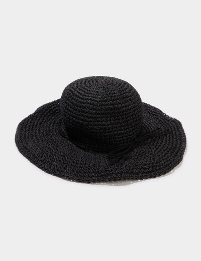 Chapeau de paille tress&eacute; noir femme