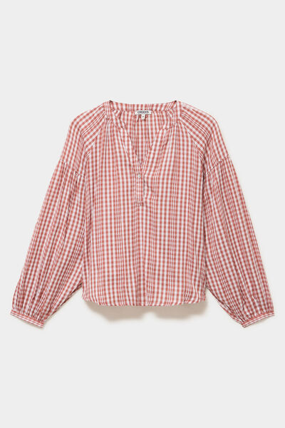 Blouse oversize col tunisien coton terracotta femme