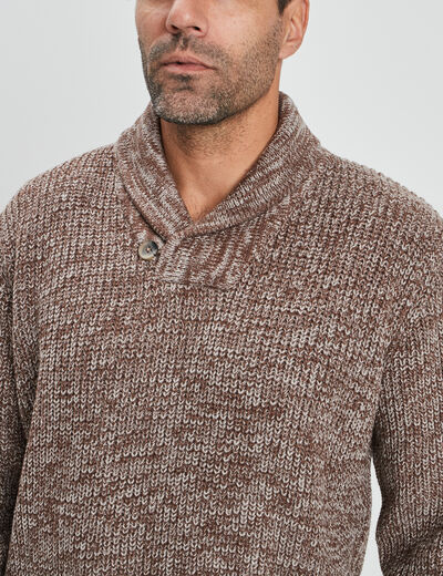 Pull col châle manches longues taupe homme