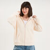 Sweat zipp&eacute; &agrave; capuche beige femme