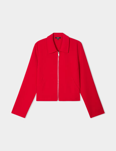 Veste courte zippée manches longues rouge femme