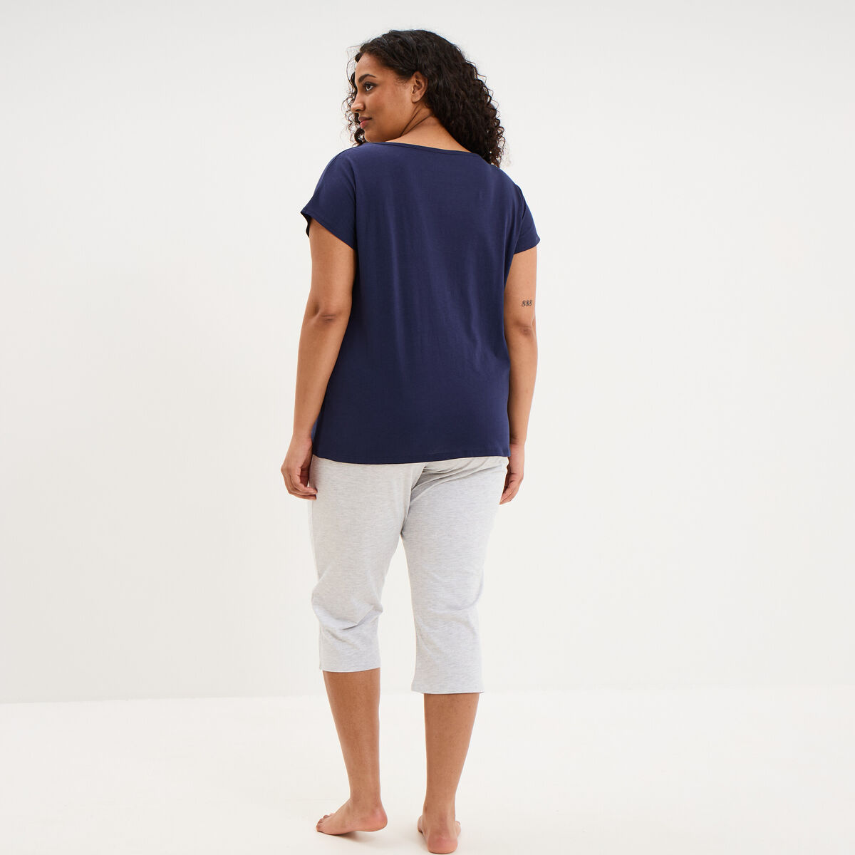 Ensemble pyjama corsaire et t-shirt bleu marine femme grande taille