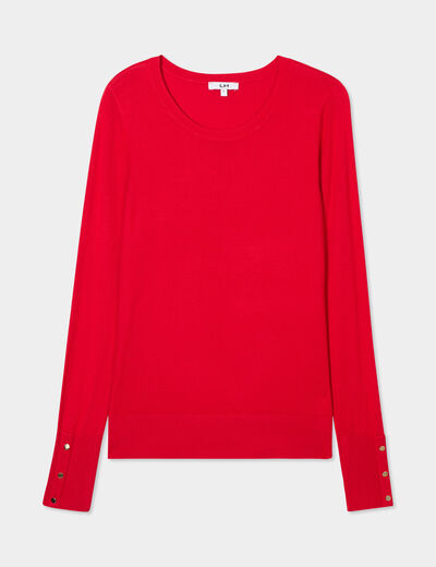 Pull col rond boutons aux poignets rouge femme
