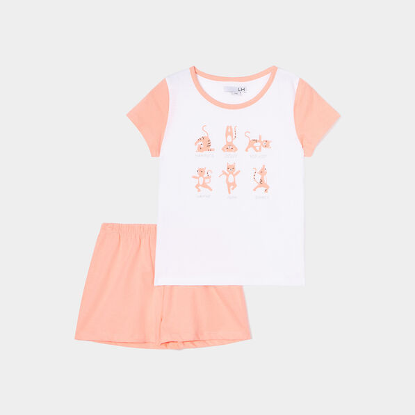 Ensemble pyjama short coton orange corail fille