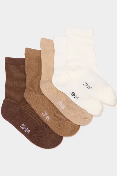 Lot 5 paires chaussettes c&ocirc;tel&eacute;es marron b&eacute;b&eacute;