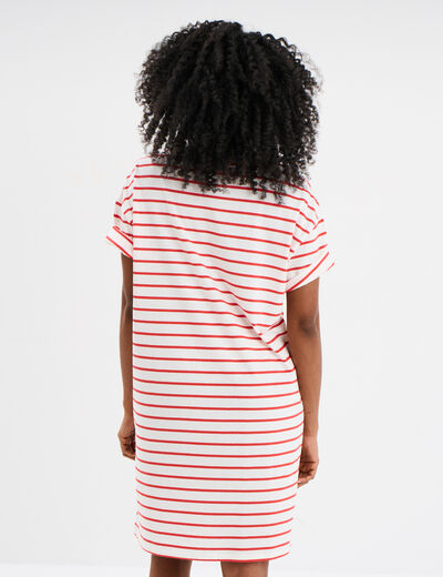Robe t-shirt col rond manches courtes ecru femme