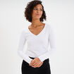 T-shirt manches longues col en V coton blanc femme