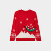 Pull No&euml;l col rond sequins et broderie rouge gar&ccedil;on