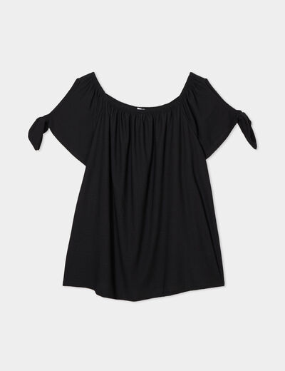 T-shirt manches ouvertes avec noeuds noir femme grande taille