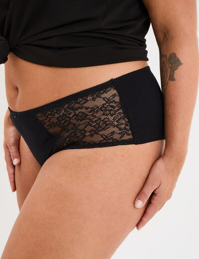 Shorty coton majoritaire avec dentelle noir femme grande taille