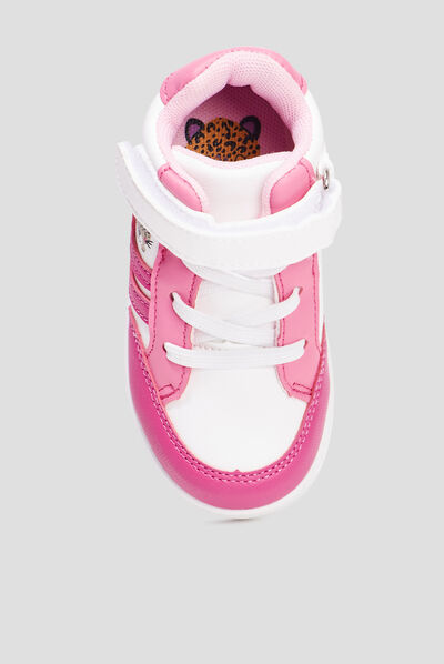 Baskets montantes à scratchs Kicone rose bébé fille