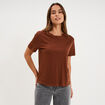 T-shirt col rond manches courtes coton marron fonc&eacute; femme