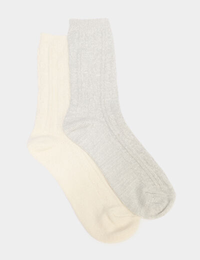 Lot 2 paires chaussettes torsades ivoire femme