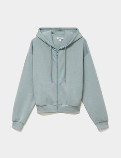Sweat zipp&eacute; &agrave; capuche bleu gris femme