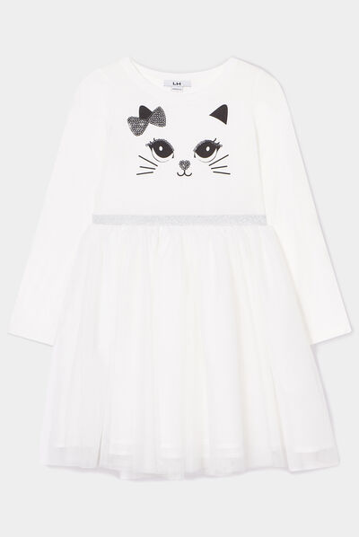 Robe patineuse bas tulle détails sequins ivoire fille
