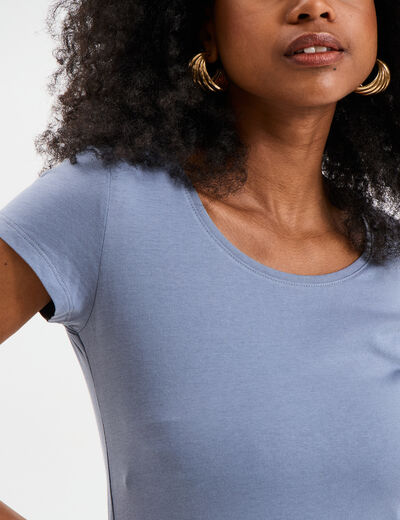 T-shirt coton col rond manches courtes bleu gris femme