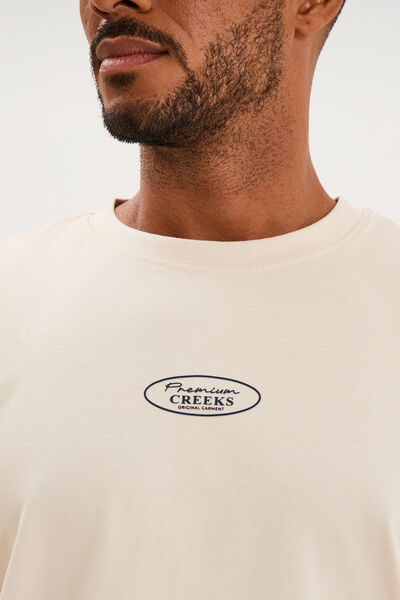 T-shirt droit manches courtes coton ecru homme