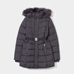 Doudoune ceinturée mi-longue à capuche gris clair femme