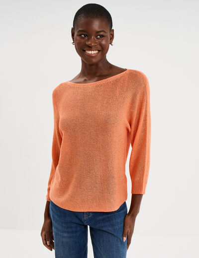 Pull manches longues orange corail femme