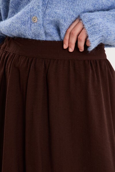 Jupe midi &eacute;vas&eacute;e taille &eacute;lastiqu&eacute;e marron fonc&eacute; femme