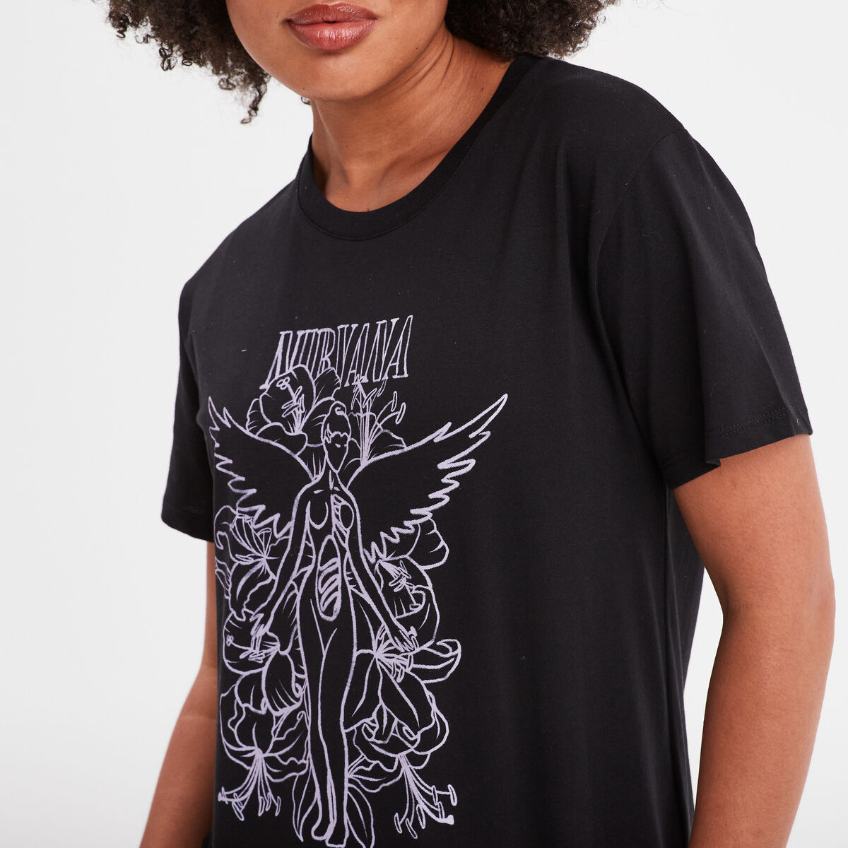 T-shirt manches courtes coton Nirvana noir femme