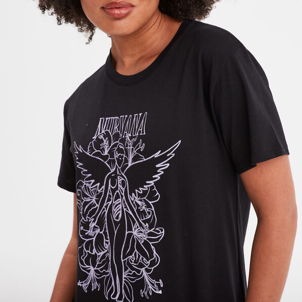t shirt manches courtes coton nirvana noir femme T-shirt manches courtes coton Nirvana noir femme