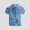 T-shirt cropped jacquard manches courtes bleu femme