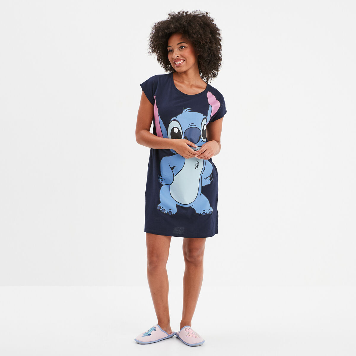 Chemise de nuit manches courtes Stitch bleu marine femme