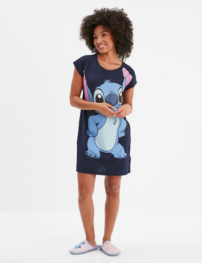 Chemise de nuit manches courtes Stitch bleu marine femme