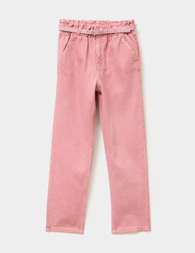Pantalon paperbag mom taille élastiquée vieux rose fille