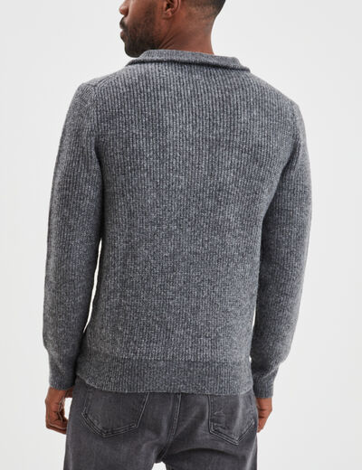 Pull avec col camionneur côtelé gris foncé homme