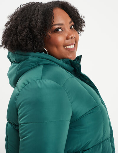 Doudoune à capuche fausse fourrure vert canard femme grande taille