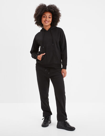 Pantalon jogging droit molleton noir femme