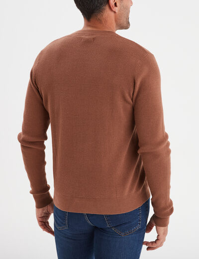Pull avec col rond à relief marron homme