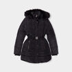 Doudoune ceintur&eacute;e mi-longue &agrave; capuche noir femme