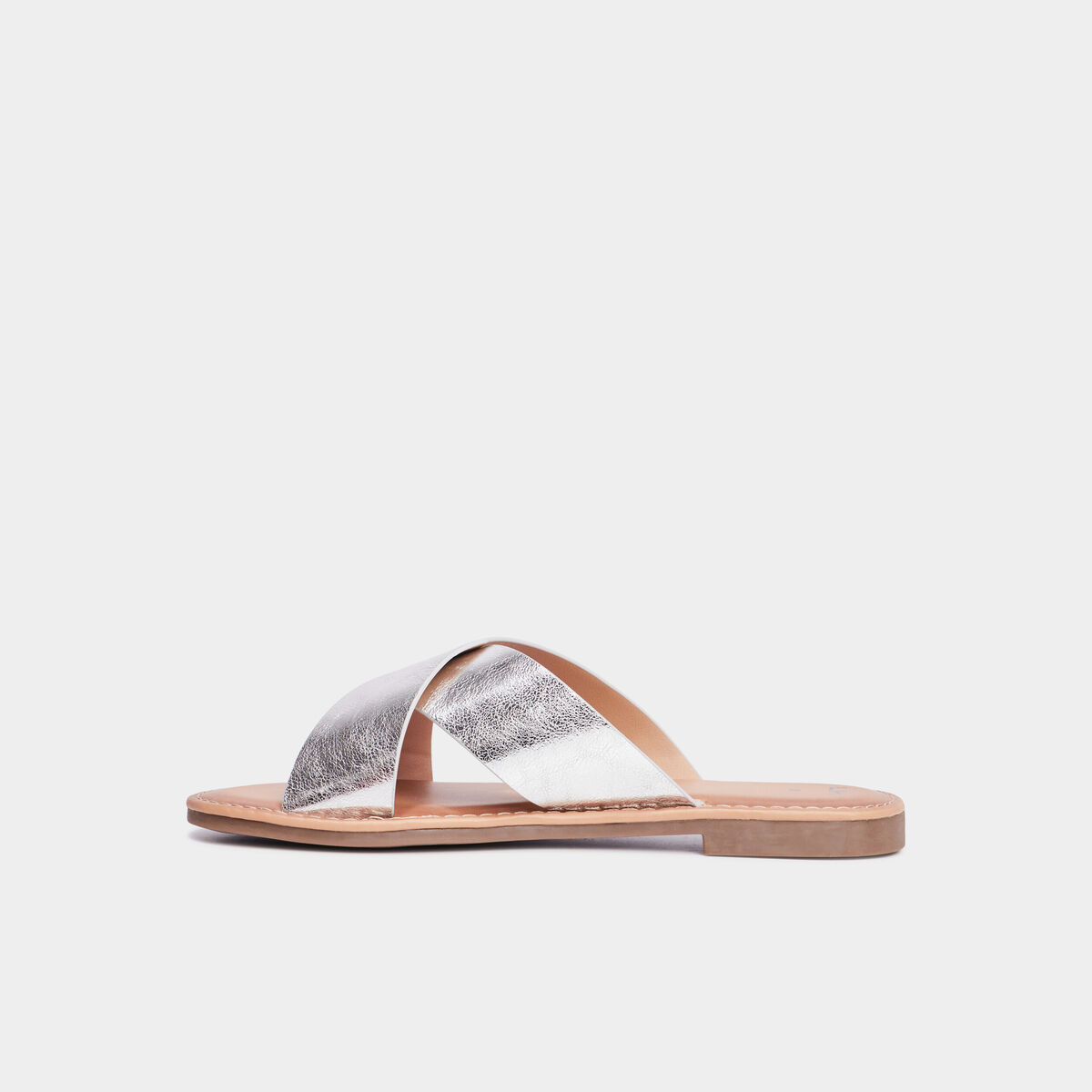 Mules brides larges croisées gris argent femme