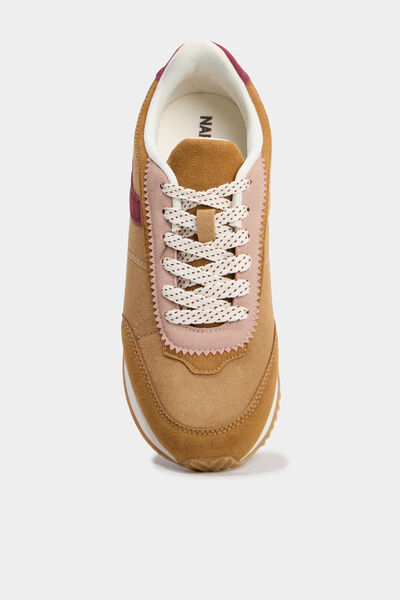 Baskets su&eacute;dine &agrave; lacets rose femme