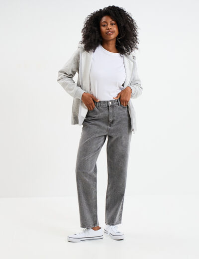 Jeans mom 7/8ème taille haute Creeks denim gris clair femme